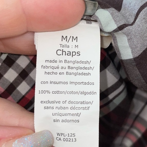 Chaps Short Sleeve Plaid Button Down Cotton Shirt Size Medium - Picture 5 of 6